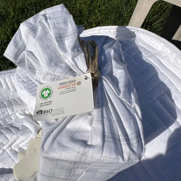 BLOSSOM HOME Organic Cotton Sheet Set Queen Grey Classic Plaid - Picture 11 of 15